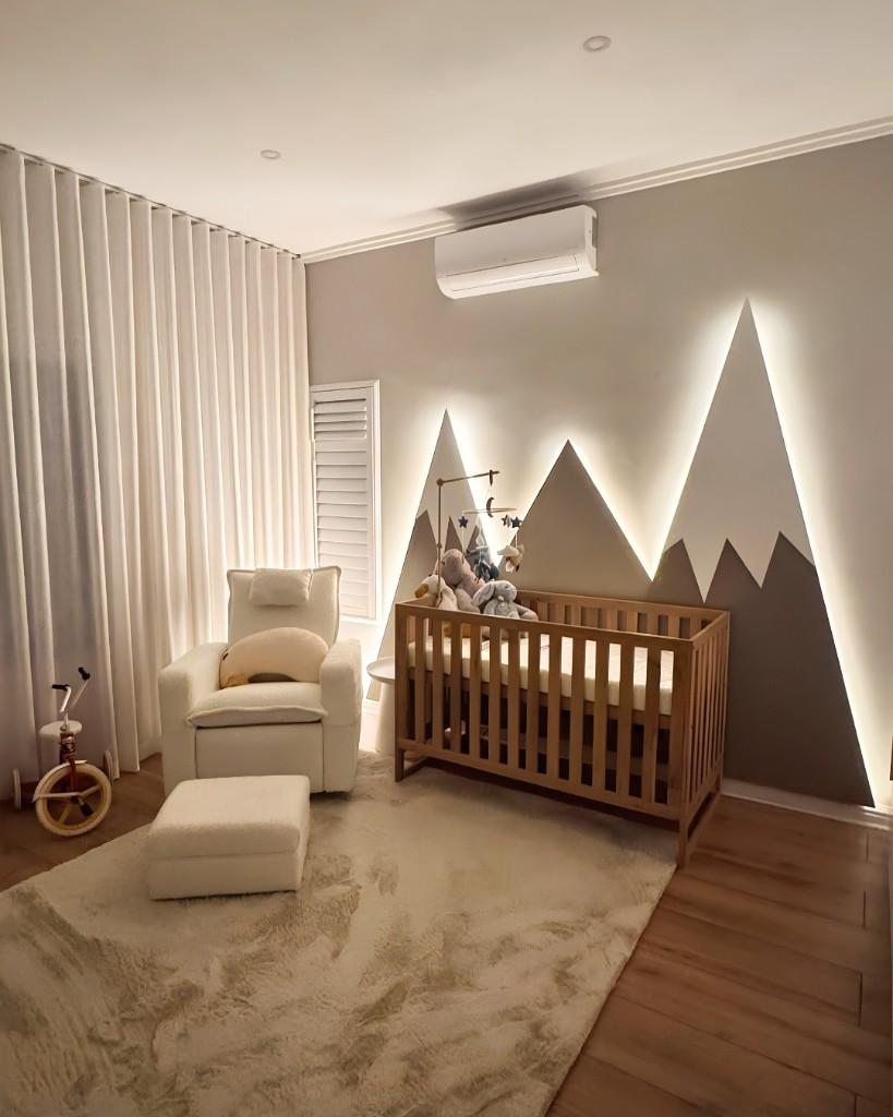 Backlit mountain panels in a nursery